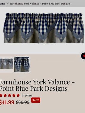 Set of 3 Point Blue Park Designs Farmhouse York Valances Country Blue/Tan